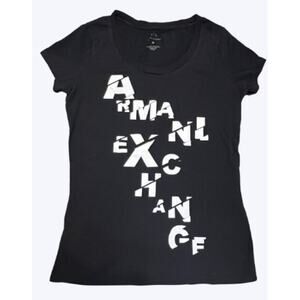 Armani Exchange Fitted Graphic Logo Black Tee T-Shirt Women Size Medium